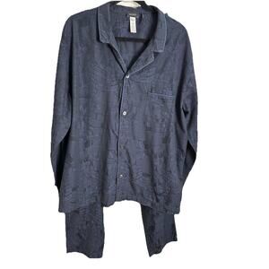 HANRO Men's Geometric Pajama Set Sz XXL Navy Blue Button Up Made In Portugal